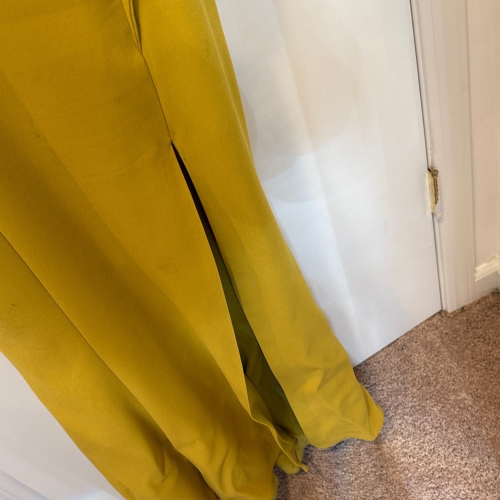 Helin Turkish Haute Couture Elegant Mustard Ruffle Dress - Picture 2 of 2